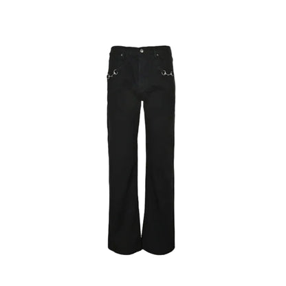 Gucci Black Straight Denim Pants with Horsebit Detail