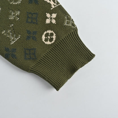 Louis Vuitton Monogram Jacquard Knit Sweater – Olive Green