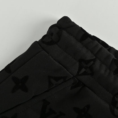 Louis Vuitton Tonal Monogram Jacquard Wide-Leg Sweatpants — Black