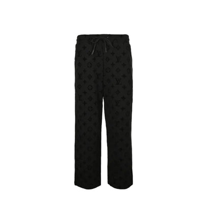 Louis Vuitton Tonal Monogram Jacquard Wide-Leg Sweatpants — Black