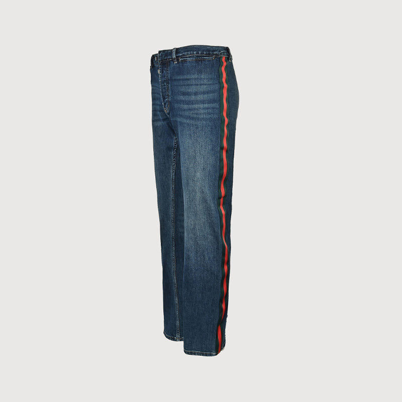 Gucci Indigo Side-Stripe Straight Denim Pants