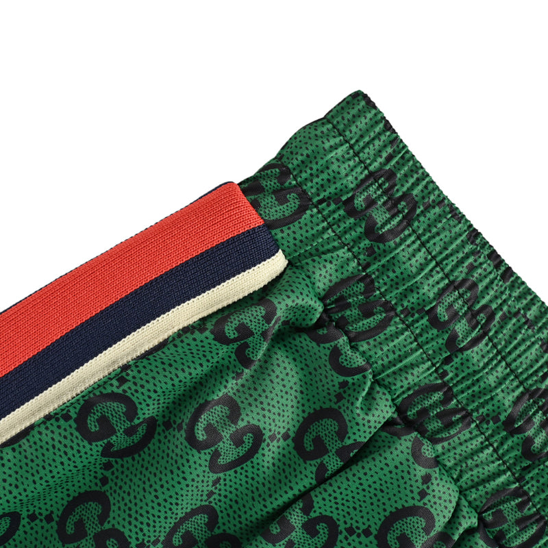 Gucci All-Over Dual-Letter Jacquard Swim Shorts – Green / Side Stripe