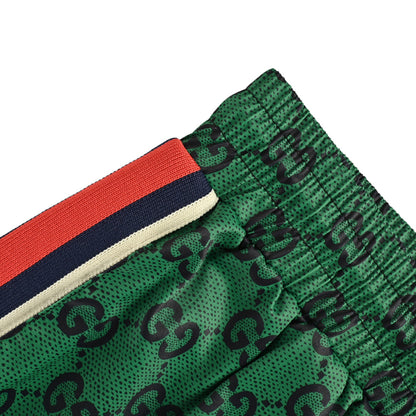 Gucci All-Over Dual-Letter Jacquard Swim Shorts – Green / Side Stripe