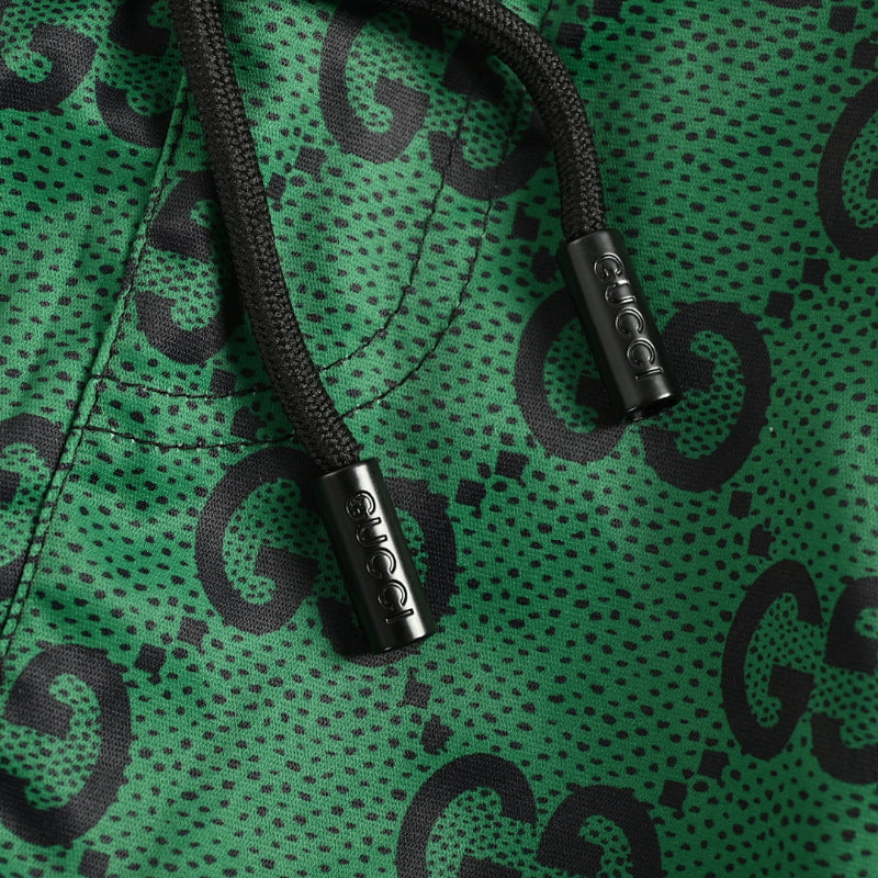Gucci All-Over Dual-Letter Jacquard Swim Shorts – Green / Side Stripe