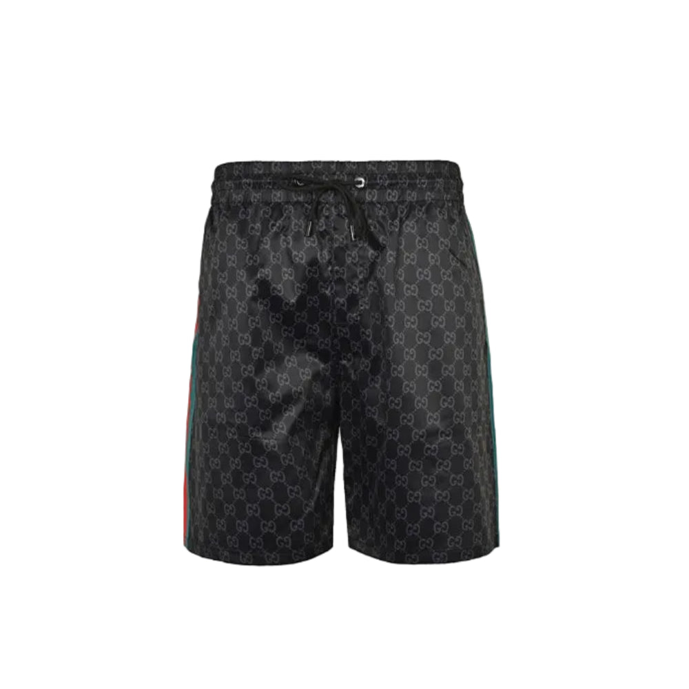 Gucci All-Over Dual-Letter Jacquard Swim Shorts – Black / Side Stripe