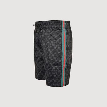 Gucci All-Over Dual-Letter Jacquard Swim Shorts – Black / Side Stripe