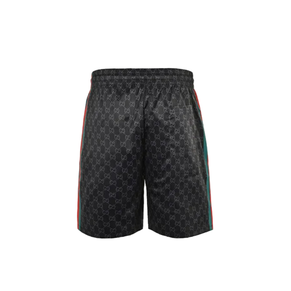 Gucci All-Over Dual-Letter Jacquard Swim Shorts – Black / Side Stripe