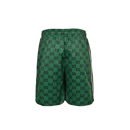Gucci All-Over Dual-Letter Jacquard Swim Shorts – Green / Side Stripe