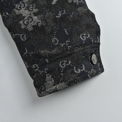 Gucci Black GG Monogram Camo Floral Jacquard Full-Zip Hooded Field Jacket
