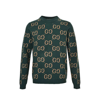 Gucci Forest Green All-Over Monogram Jacquard Crewneck Knit Sweater