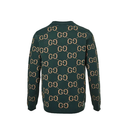 Gucci Forest Green All-Over Monogram Jacquard Crewneck Knit Sweater