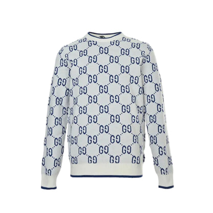 Gucci Ivory All-Over Monogram Jacquard Crewneck Knit Sweater