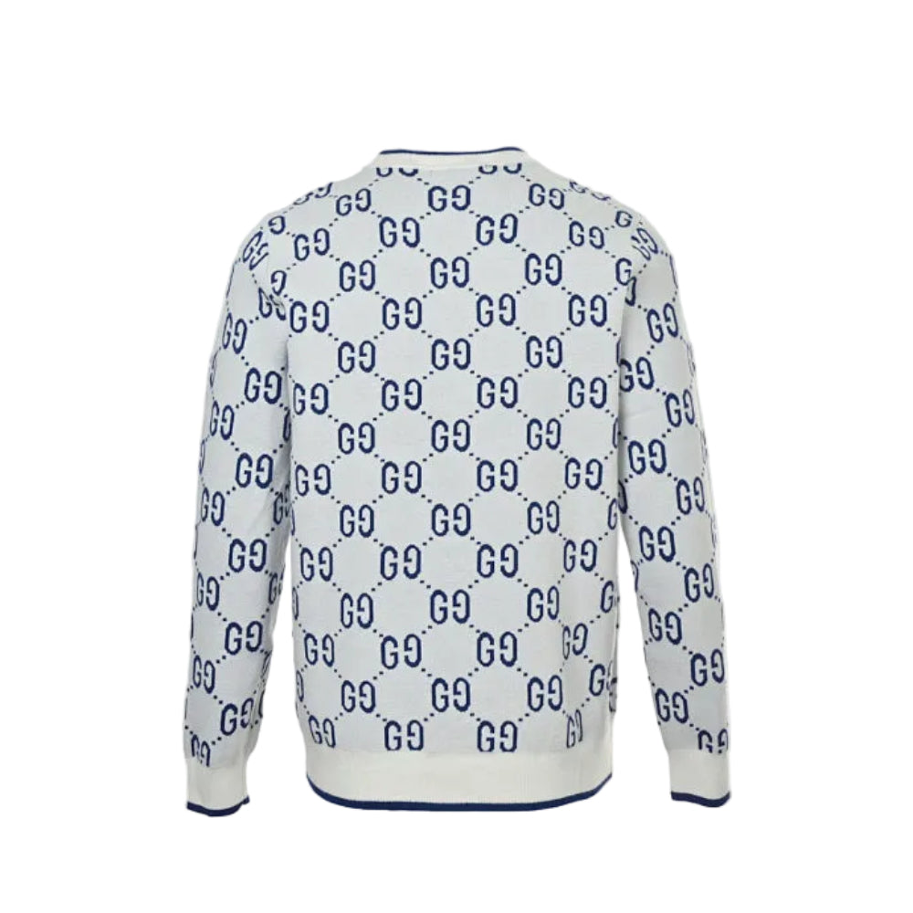 Gucci Ivory All-Over Monogram Jacquard Crewneck Knit Sweater