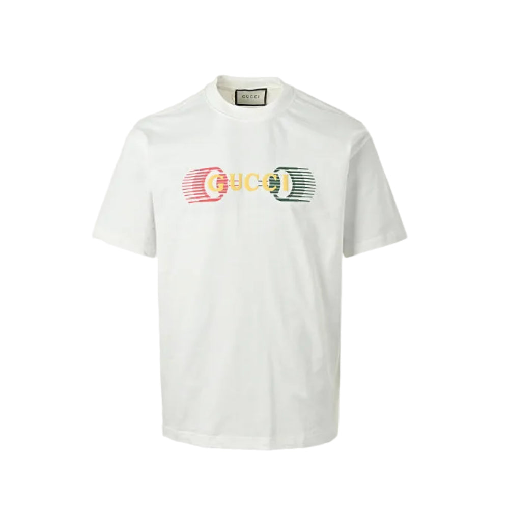 Gucci White Neon Halo Wordmark Graphic Tee