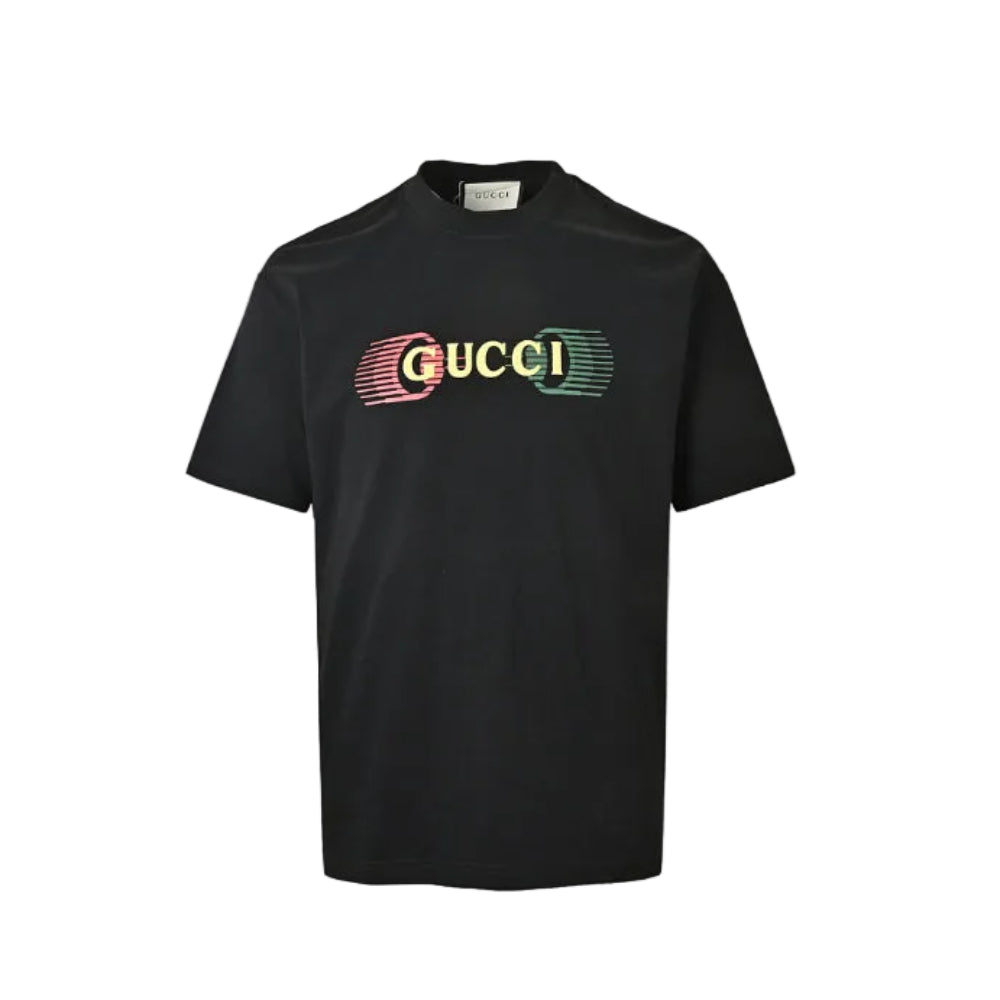 Gucci Black Neon Halo Wordmark Graphic Tee