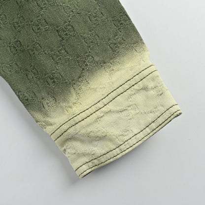 Gucci Olive Bleach-Fade Denim Chore Coat with Snap Closure
