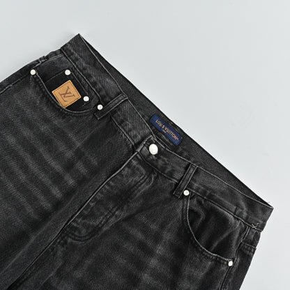 Louis Vuitton Damier Tonal Washed Wide-Leg Jeans — Faded Black