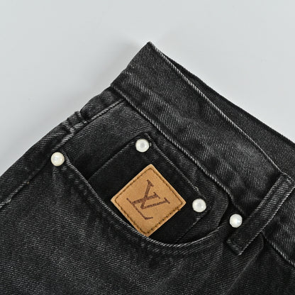 Louis Vuitton Damier Tonal Washed Wide-Leg Jeans — Faded Black