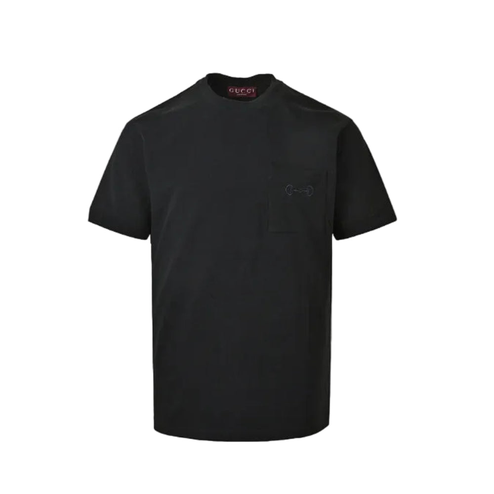 Gucci Black Heavyweight Cotton Pocket Tee with Tonal Monogram