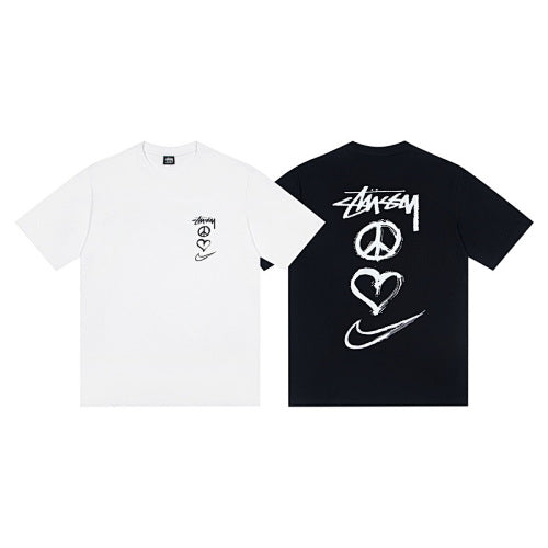 Stussy x Nike Collaboration American Vintage Heart Logo Print Crew Neck Short Sleeve T-Shirt