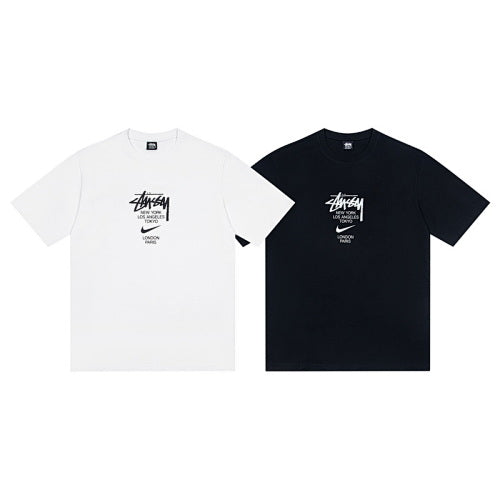 Stussy x Nike Collaboration Chest Logo Print Crew Neck Short Sleeve T-Shirt
