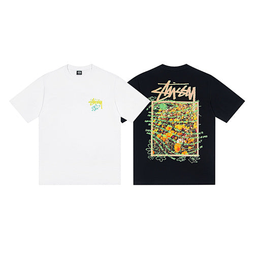 Stussy Floral Collage Doodle Back Graphic Print Crew Neck Short Sleeve T-Shirt