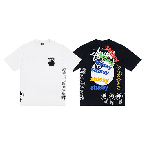 Stussy Multi-Font Multi-Colour Logo 8 Ball All Over Back Print Crew Neck Short Sleeve T-Shirt