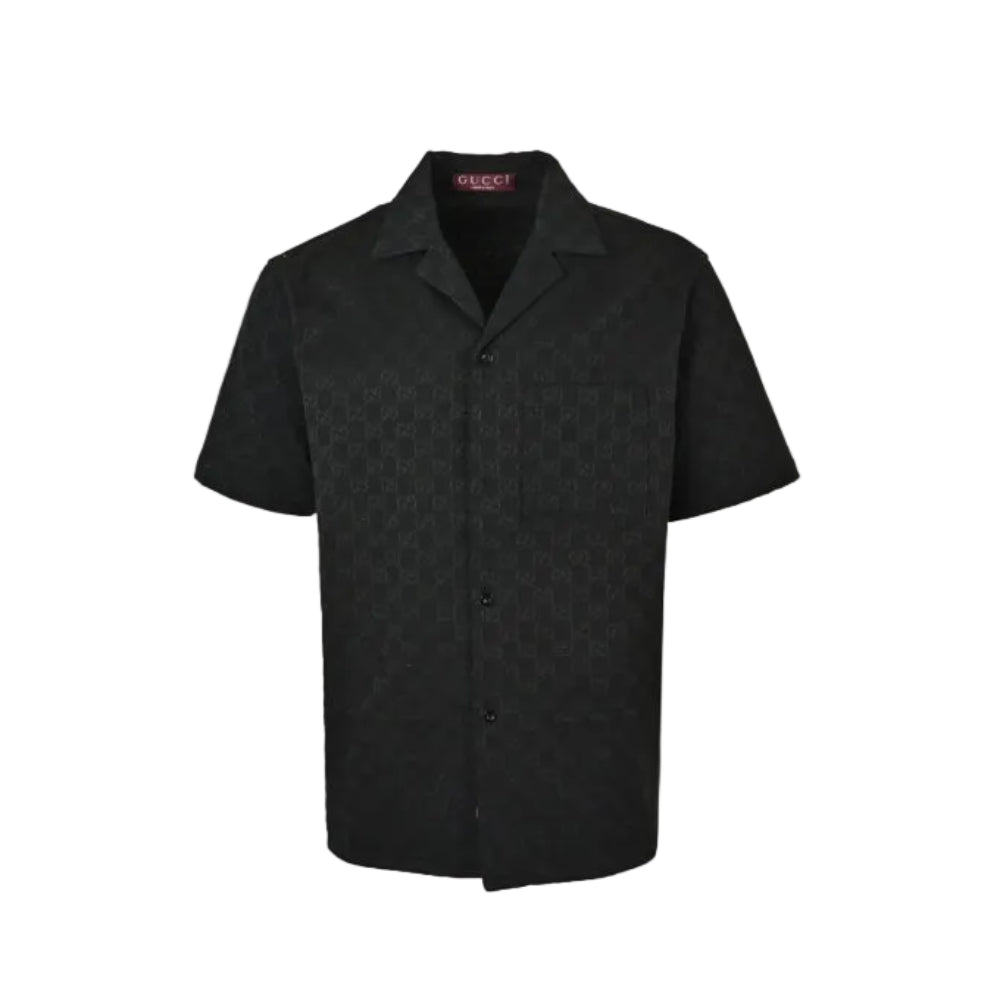 Gucci Black Tonal Double-G Jacquard Camp Collar Shirt