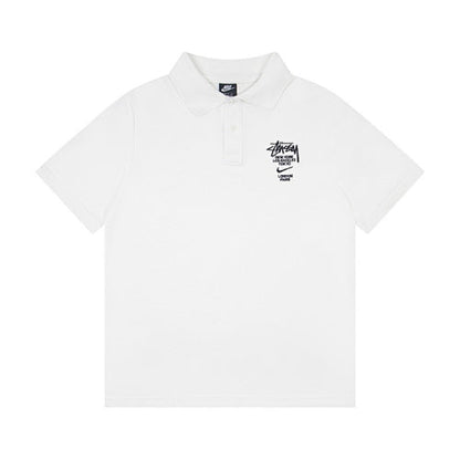 Stussy x Nike World Tour Logo Embroidered Solid Colour Pique Polo Shirt