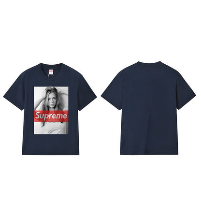 款号M218P40💰 夏季新款潮牌纯棉美女图短袖男女T恤圆领休闲宽松情侣款 宽松版型 采用260克精梳棉双纱 从面料到辅料全部三标齐全跟足ZP 进口松井公司浆料印花绝不开裂 整件做法采用三针五线 - view 3