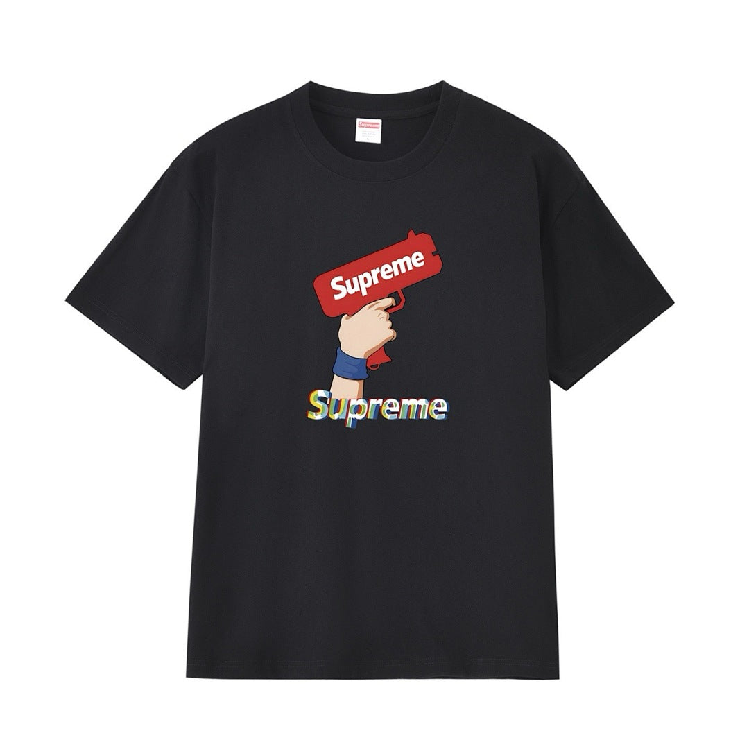 款号M274#40💰 Supreme 夏季潮牌手枪手势印花短袖男女情侣装同款纯棉圆领休闲半袖T恤 宽松版型 采用260克精梳棉双纱 从面料到辅料全部三标齐全跟足ZP 进口松井公司浆料印花绝不开裂 - view 6
