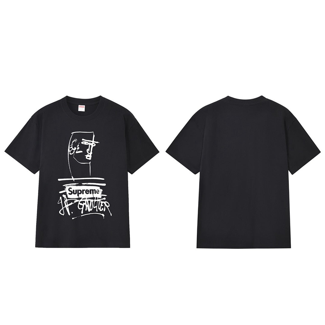 款号M277#p40💰 Supreme SS19 x Jean Paul Gaultier Tee Black 联名款 涂鸦印花短袖美式潮流T恤 男女同款 宽松版型 采用260克精梳棉双纱 从面料 - view 4