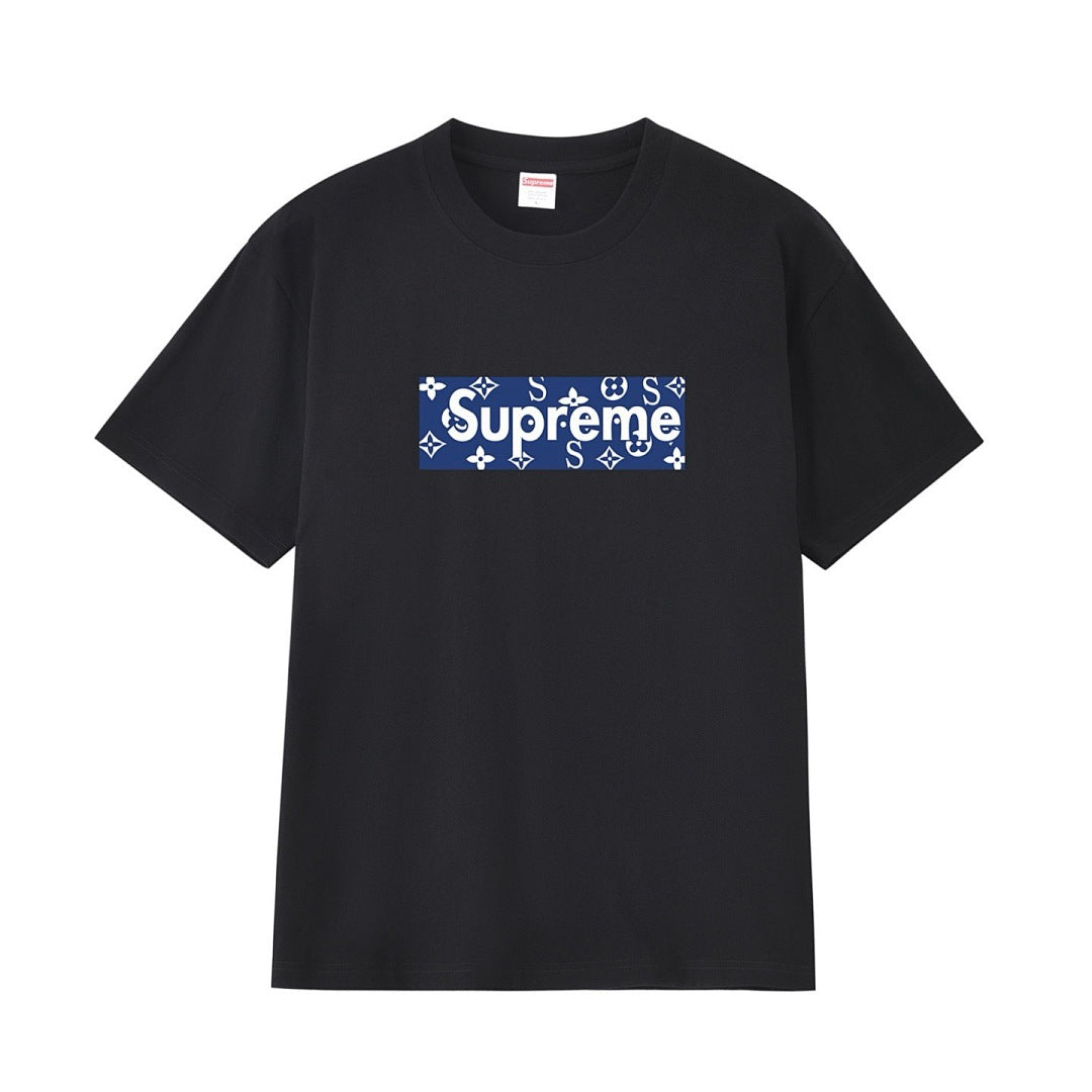 款号M376#p40💰 （市场最高版本欢迎对比） Supreme 美式潮牌夏装黑白双色纯棉前胸英文字母印花圆领短袖t恤 男女同款 宽松版型 采用260克双纱纯棉 圆筒 从面料到辅料全部三标齐全跟足Z - view 6