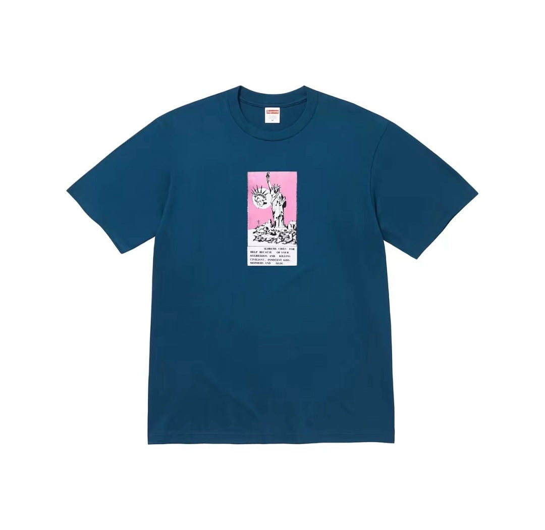 款号M439#p40💰 Supreme FW24 WEEK1 Liberty Tee 棉质印花图案圆领短袖美式潮流T恤 男女同款 宽松版型 采用260克双纱纯棉 圆筒 从面料到辅料全部三标齐全跟足 - view 2