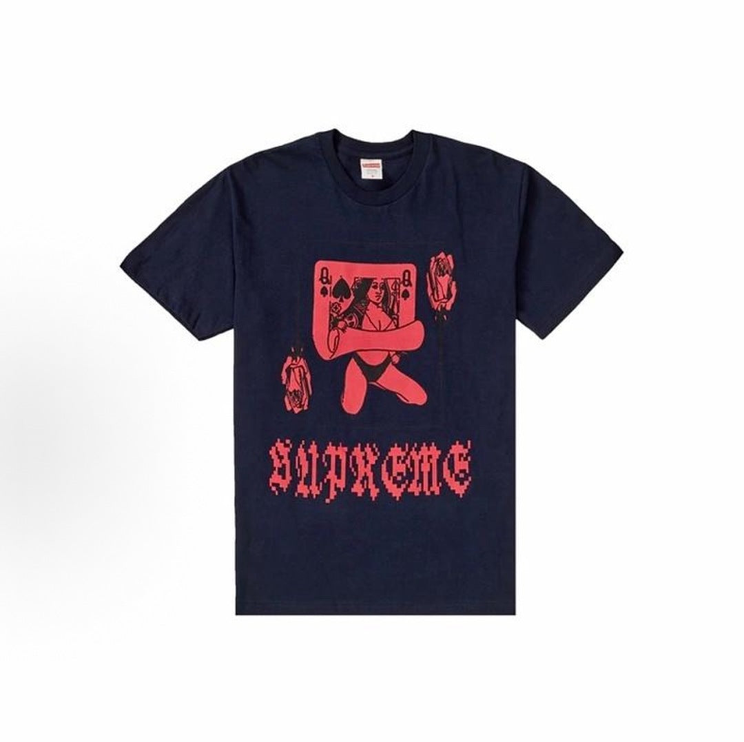 款号M453#p40💰 Supreme FW19 Week1 Queen Tee 女王纸牌印花 花体字母logo短袖美式潮流T恤 男女同款 宽松版型 采用260克双纱纯棉 圆筒 从面料到辅料全部三 - view 1