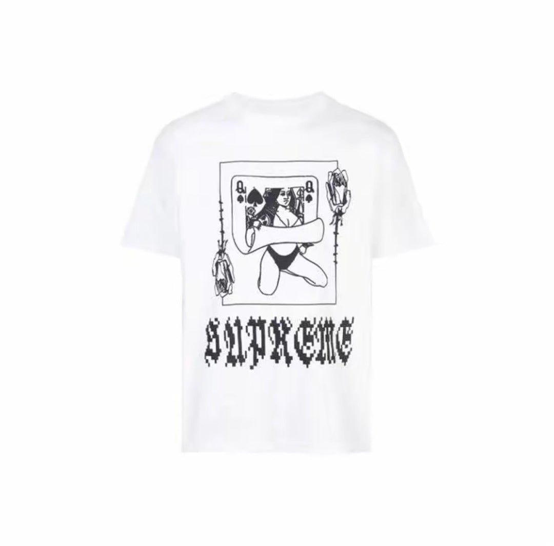 款号M453#p40💰 Supreme FW19 Week1 Queen Tee 女王纸牌印花 花体字母logo短袖美式潮流T恤 男女同款 宽松版型 采用260克双纱纯棉 圆筒 从面料到辅料全部三 - view 2