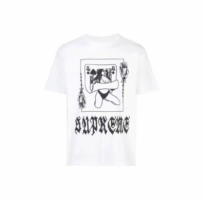 款号M453#p40💰 Supreme FW19 Week1 Queen Tee 女王纸牌印花 花体字母logo短袖美式潮流T恤 男女同款 宽松版型 采用260克双纱纯棉 圆筒 从面料到辅料全部三 - view 2