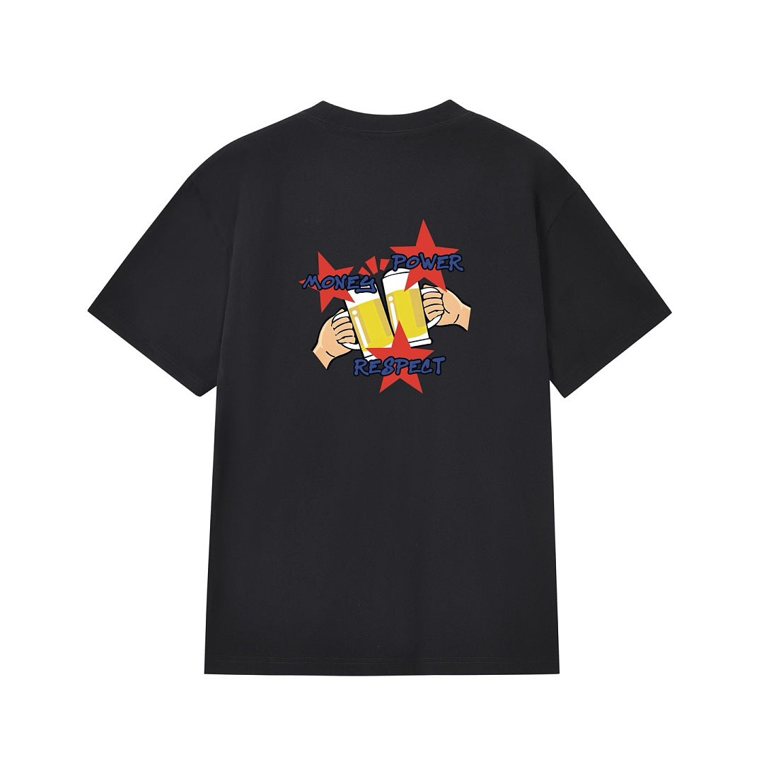 款号M454#p40💰 Supreme FW19 Week 17 Money Power Respect Tee 卡通干杯啤酒 印花短袖美式潮流T恤 男女同款 宽松版型 采用260克双纱纯棉 圆筒 - view 1
