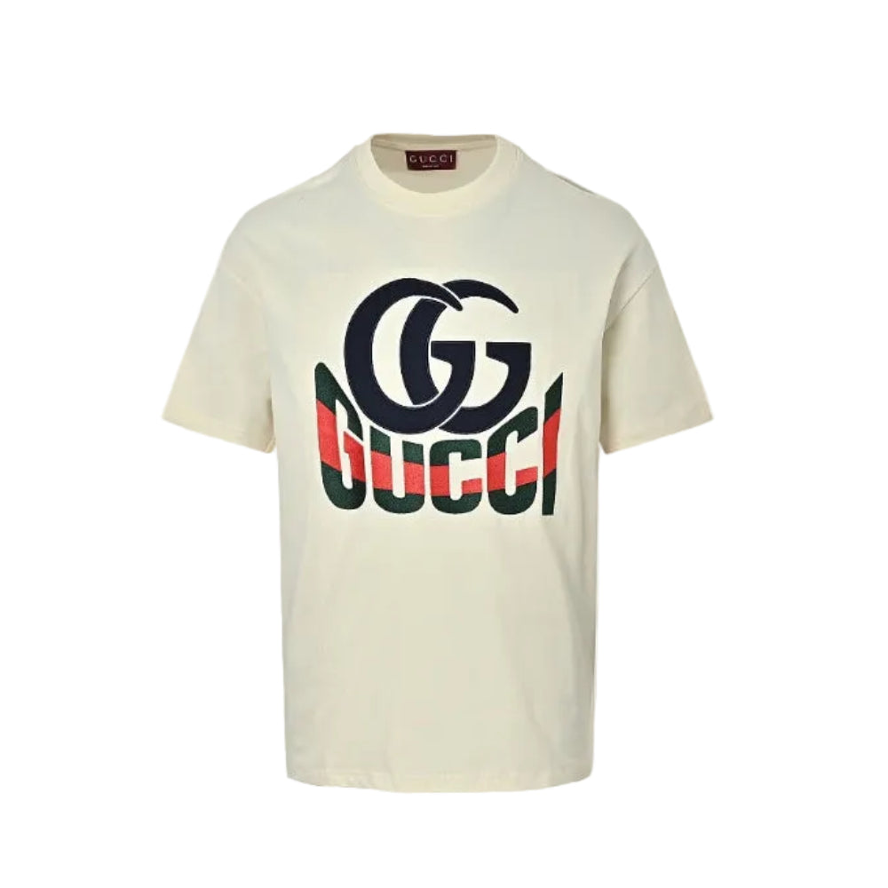 Gucci Cream Double-G Monogram Graphic Tee
